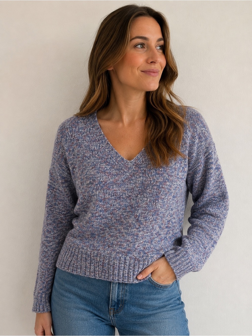 J. Crew V-Neck Marled Orchid Swing Sweater Flare Sleeve XS Cotton Blend